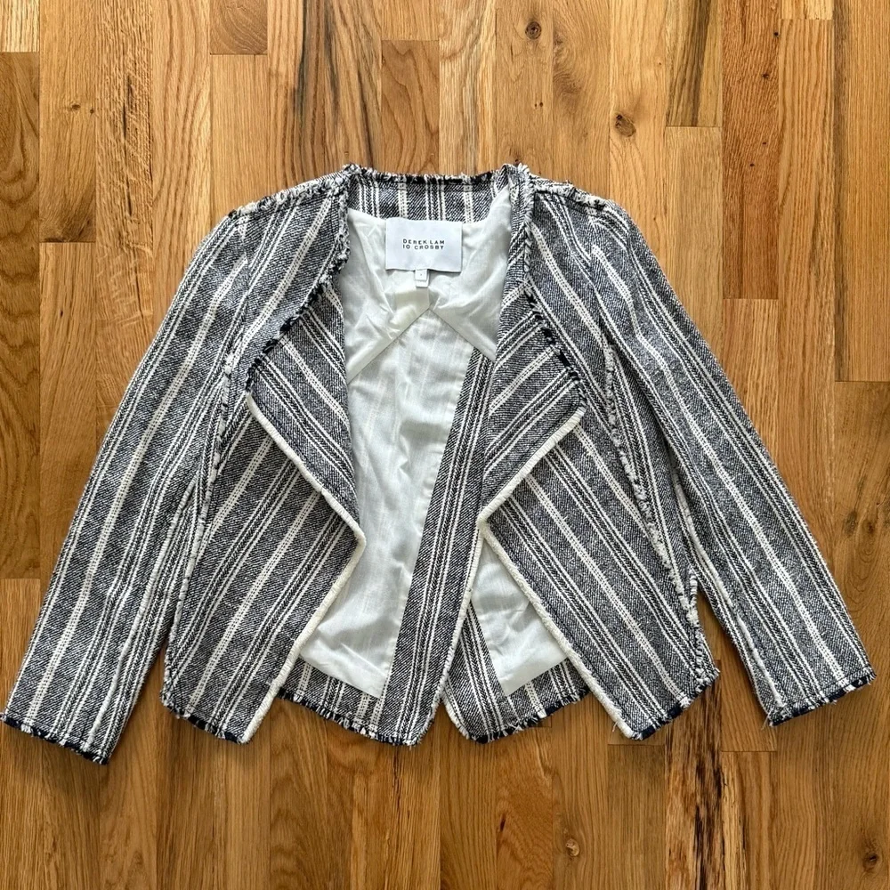 Derek Lam 10 Crosby Angled Lapel Tweed Jacket • Midnight Stripe • Size 4